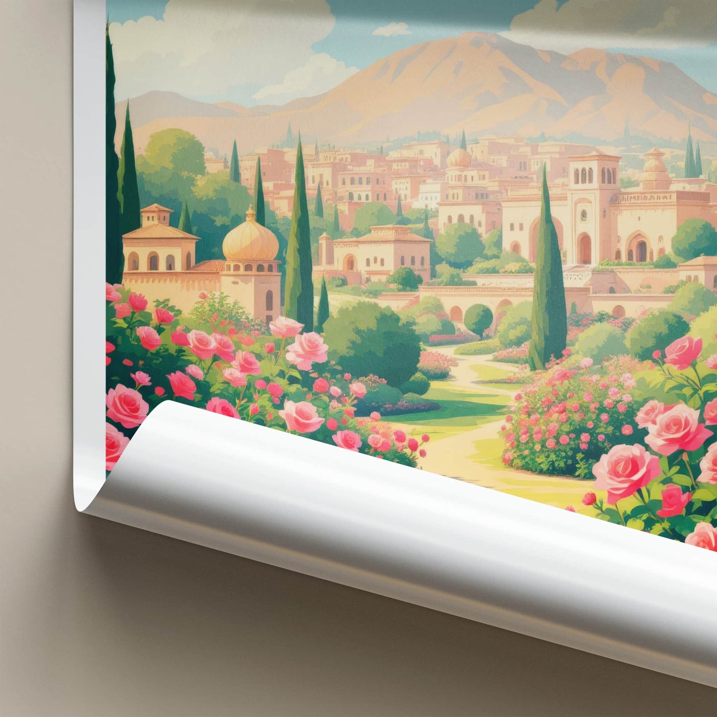 Kashan Poster - Iran Travel Art - Pink Roses Landscape Home Decor