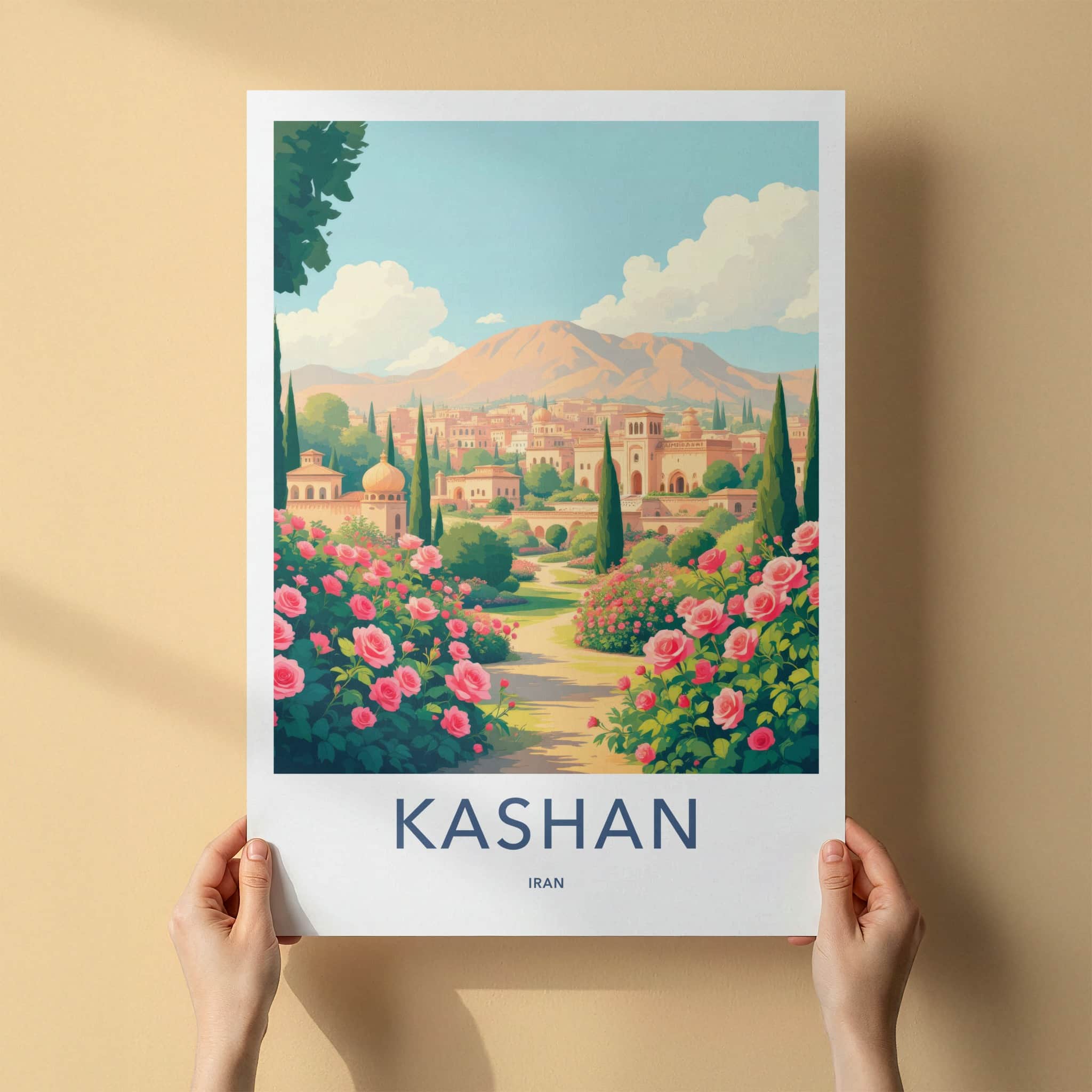 Kashan Poster - Iran Travel Art - Pink Roses Landscape Home Decor
