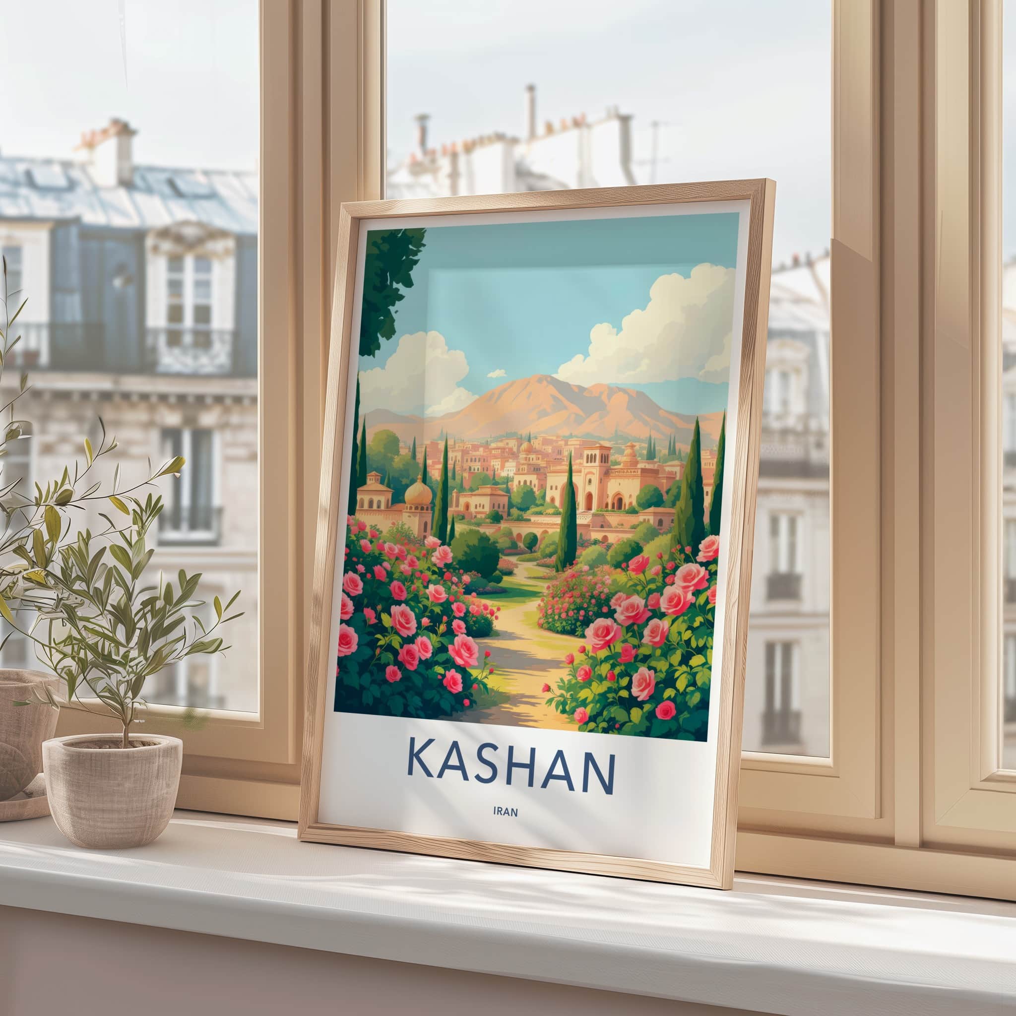 Kashan Poster - Iran Travel Art - Pink Roses Landscape Home Decor