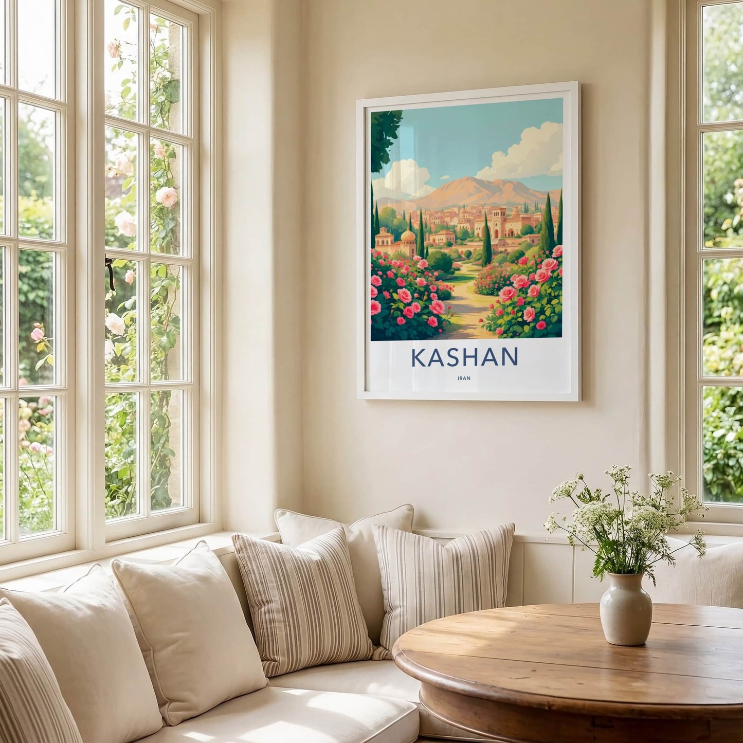 Kashan Poster - Iran Travel Art - Pink Roses Landscape Home Decor