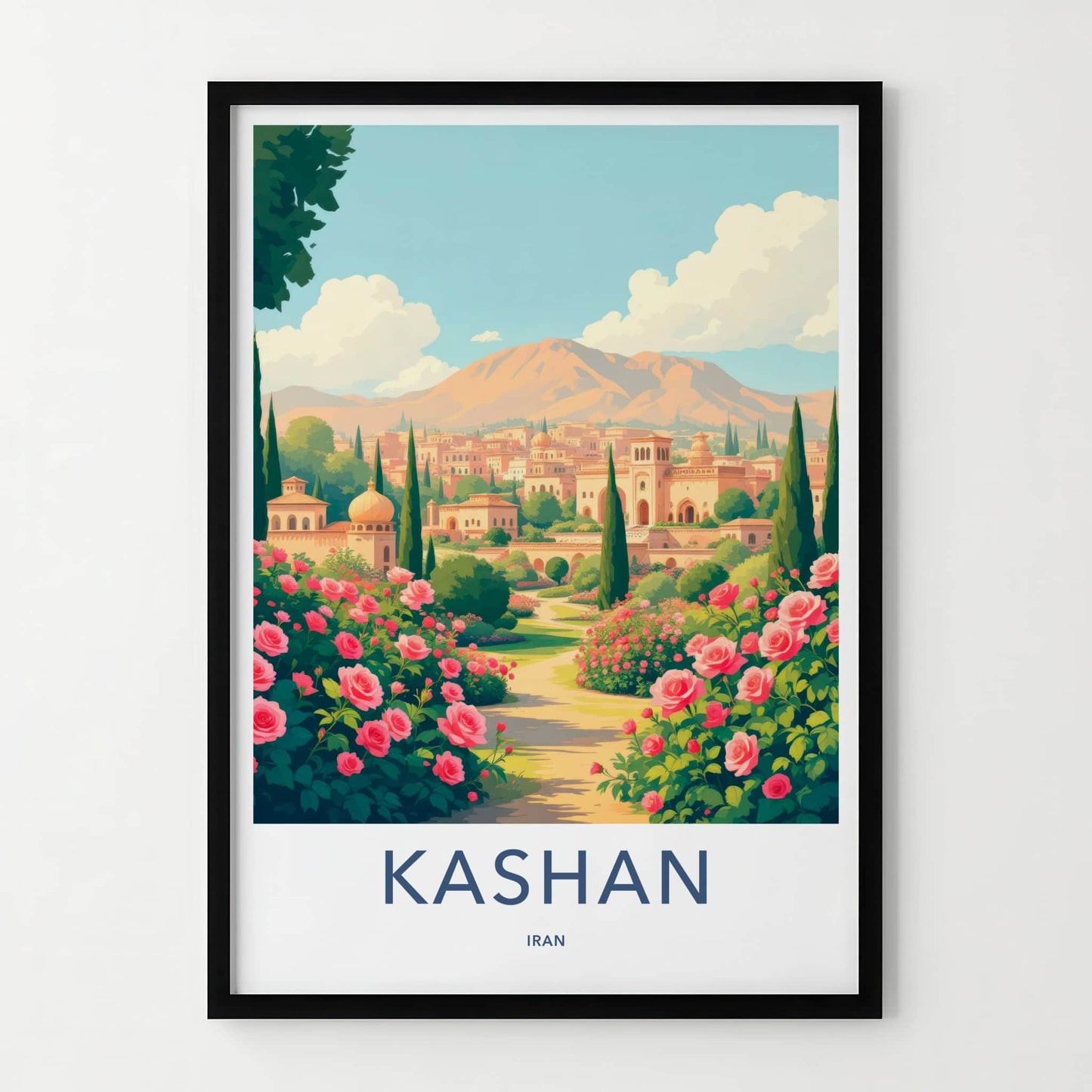 Kashan Poster - Iran Travel Art - Pink Roses Landscape Home Decor
