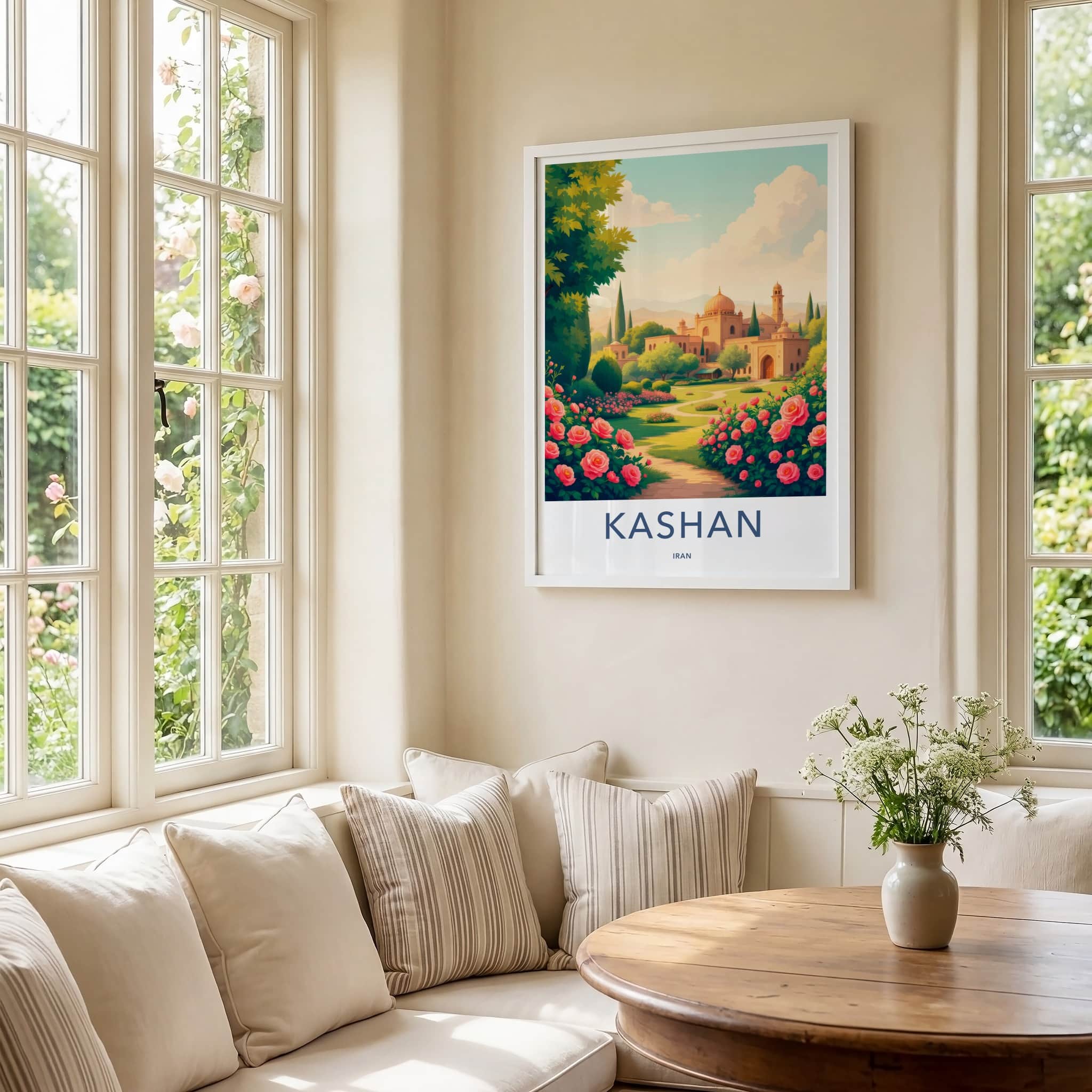 Kashan Poster - Iran Travel Print - Historic Persian Garden Lounge Decor