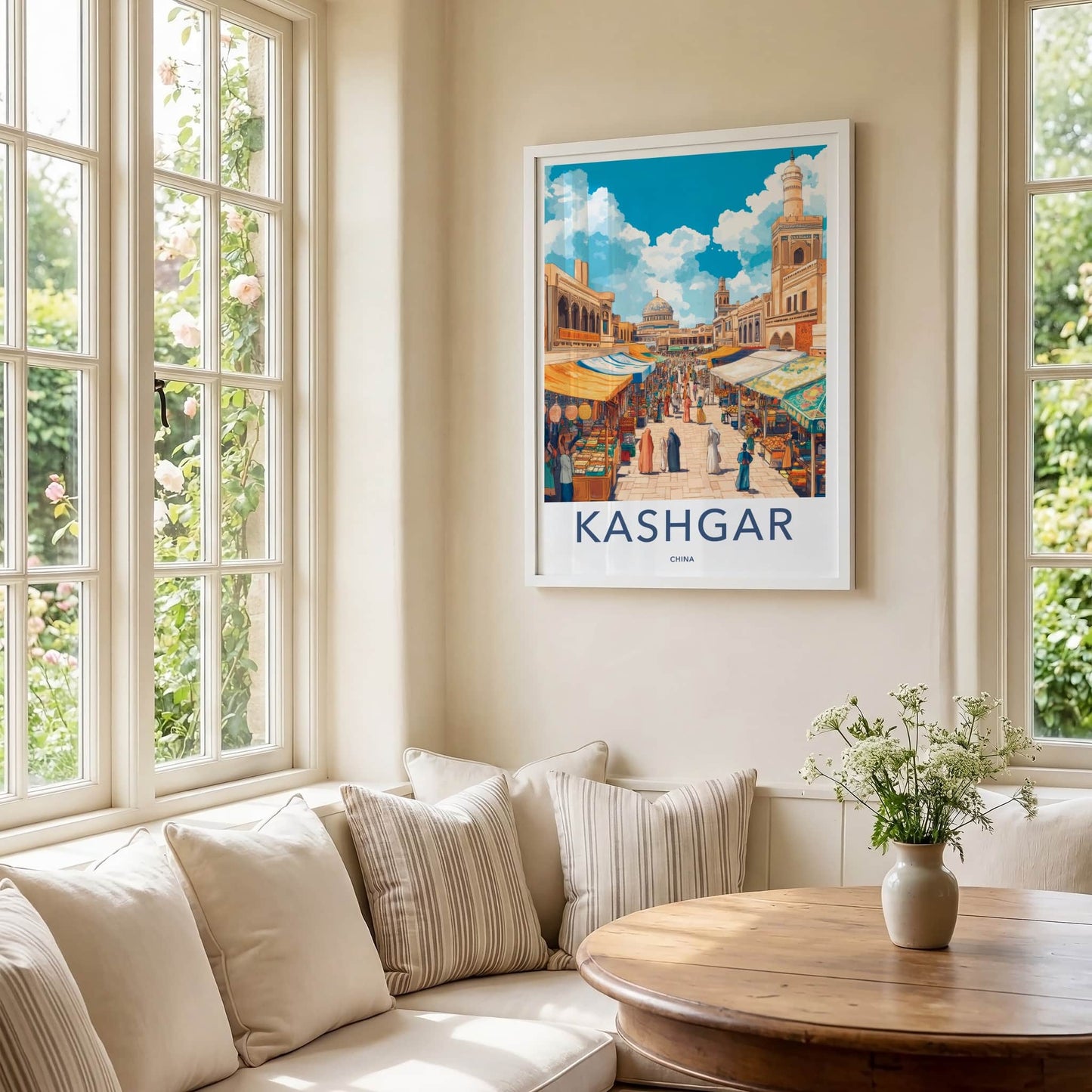 Kashgar Poster - China Travel Art - Bustling Market Street Wall Decor