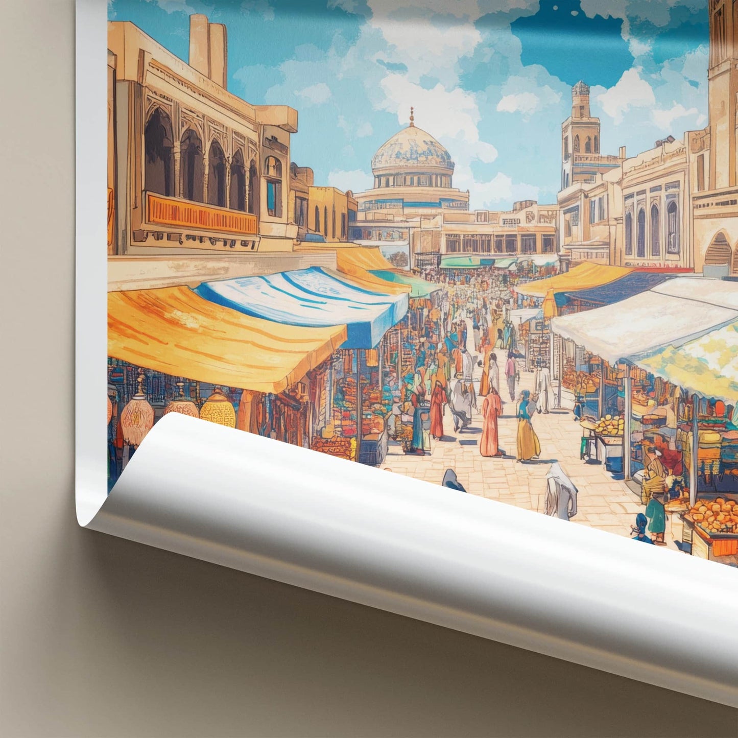 Kashgar Poster - China Travel Art - Bustling Market Street Wall Decor