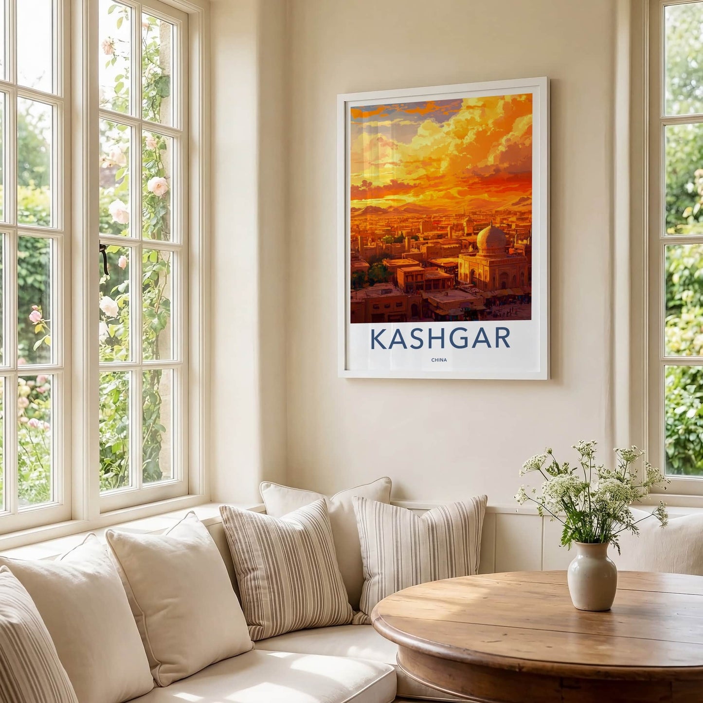 Kashgar Poster - China Travel Art - Vibrant City Mountains Home Decor