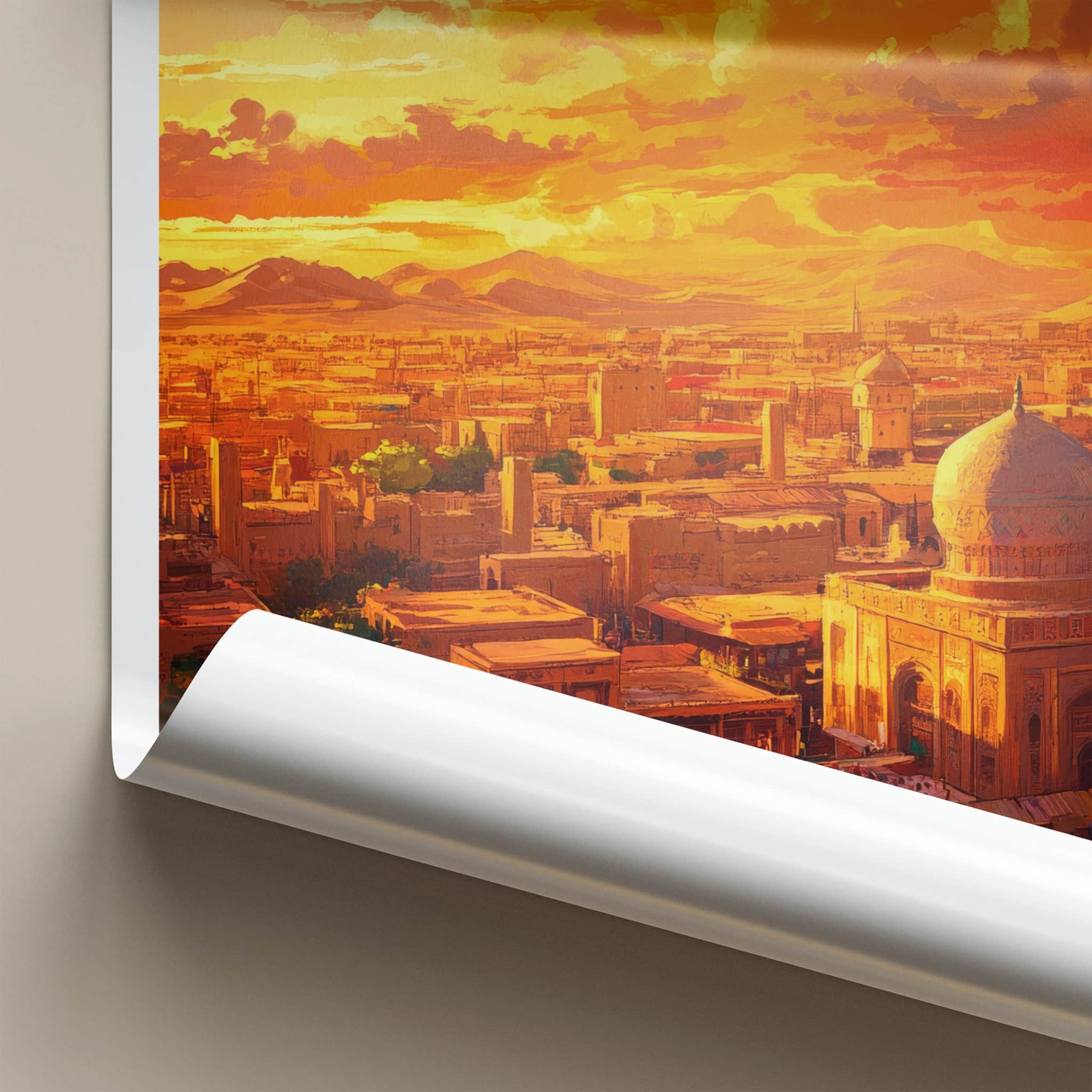 Kashgar Poster - China Travel Art - Vibrant City Mountains Home Decor