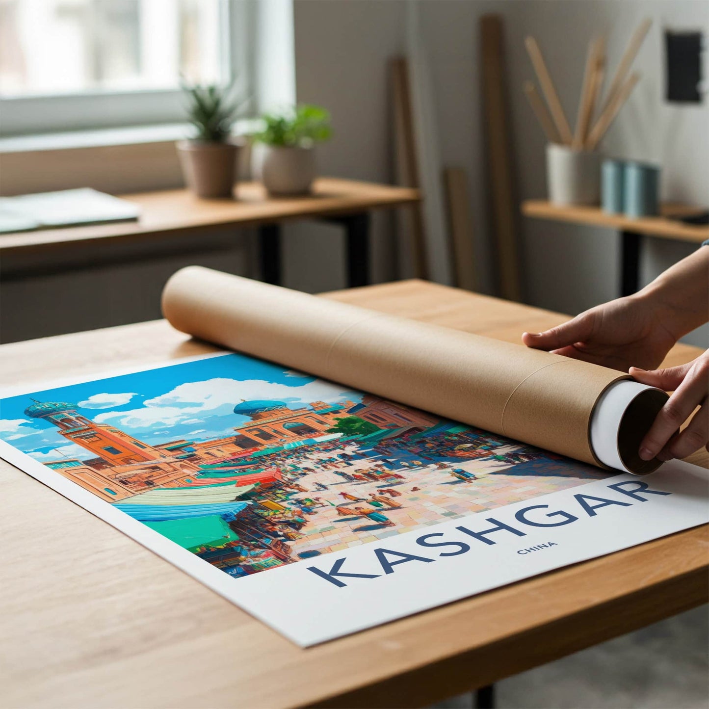 Kashgar Poster - China Travel Art - Vibrant Market Street Home Decor