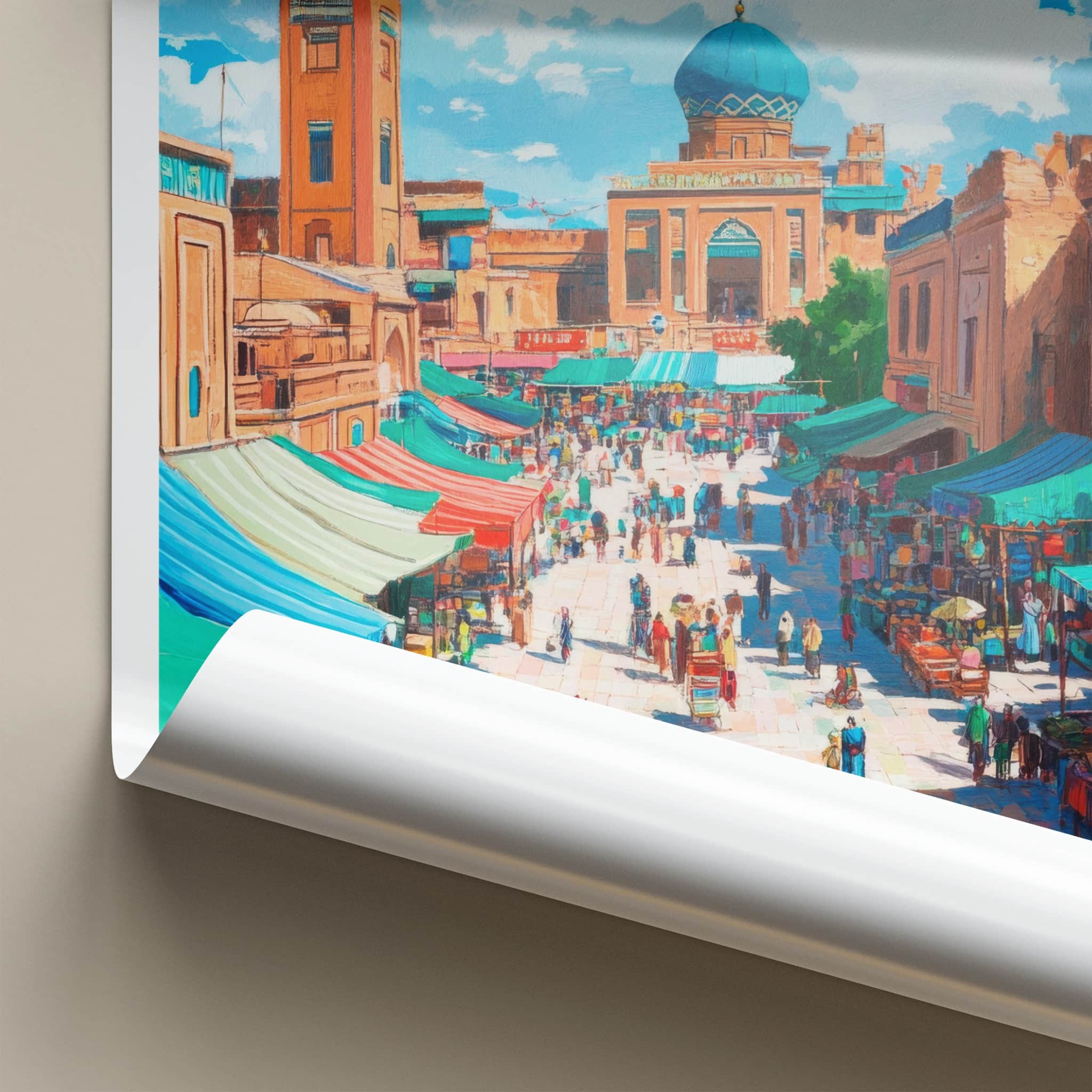 Kashgar Poster - China Travel Art - Vibrant Market Street Home Decor