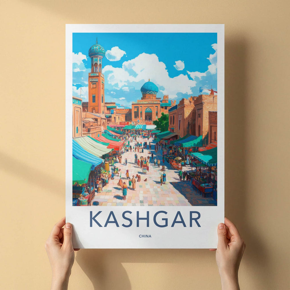 Kashgar Poster - China Travel Art - Vibrant Market Street Home Decor