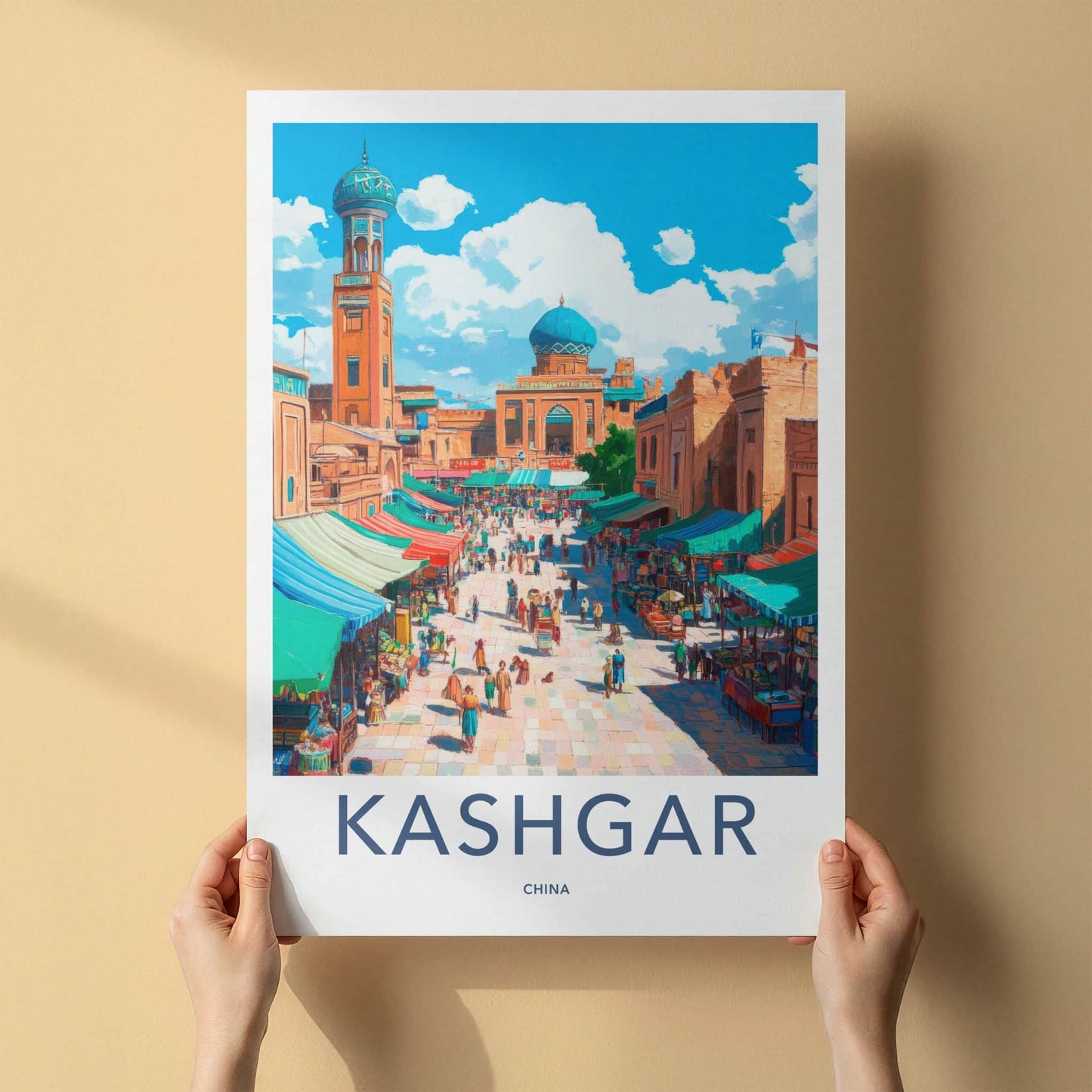 Kashgar Poster - China Travel Art - Vibrant Market Street Home Decor