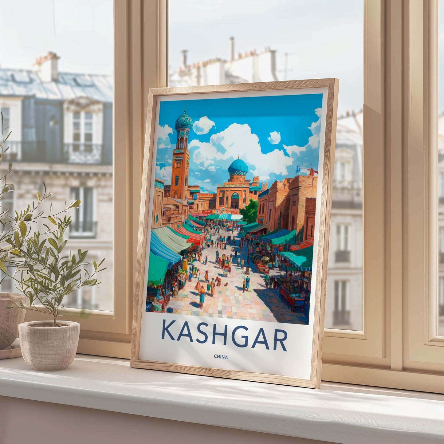 Kashgar Poster - China Travel Art - Vibrant Market Street Home Decor