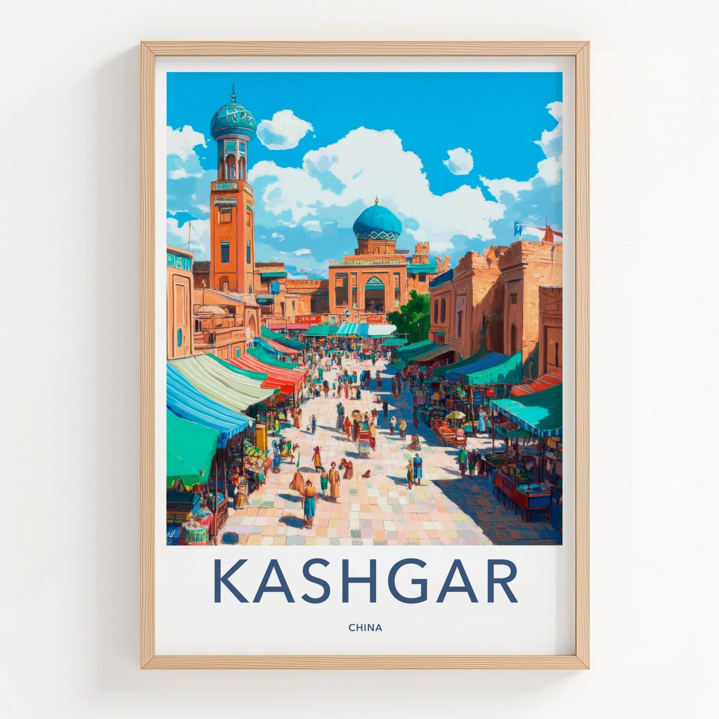 Kashgar Poster - China Travel Art - Vibrant Market Street Home Decor