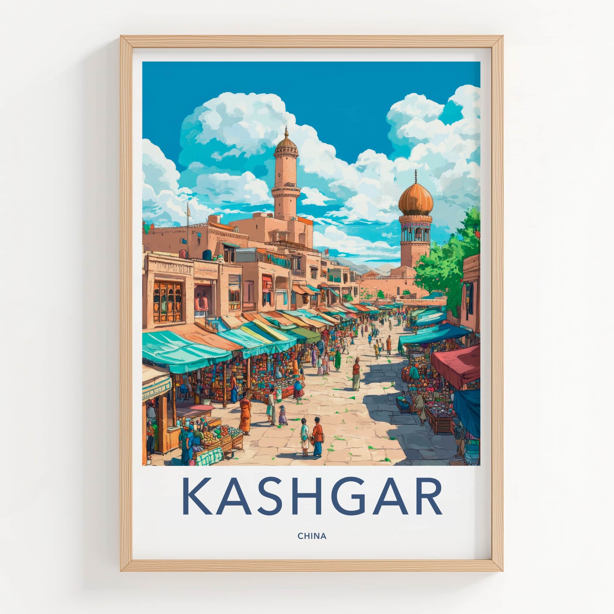 Kashgar Poster - China Travel Print - Vibrant Market Scene Lounge Decor