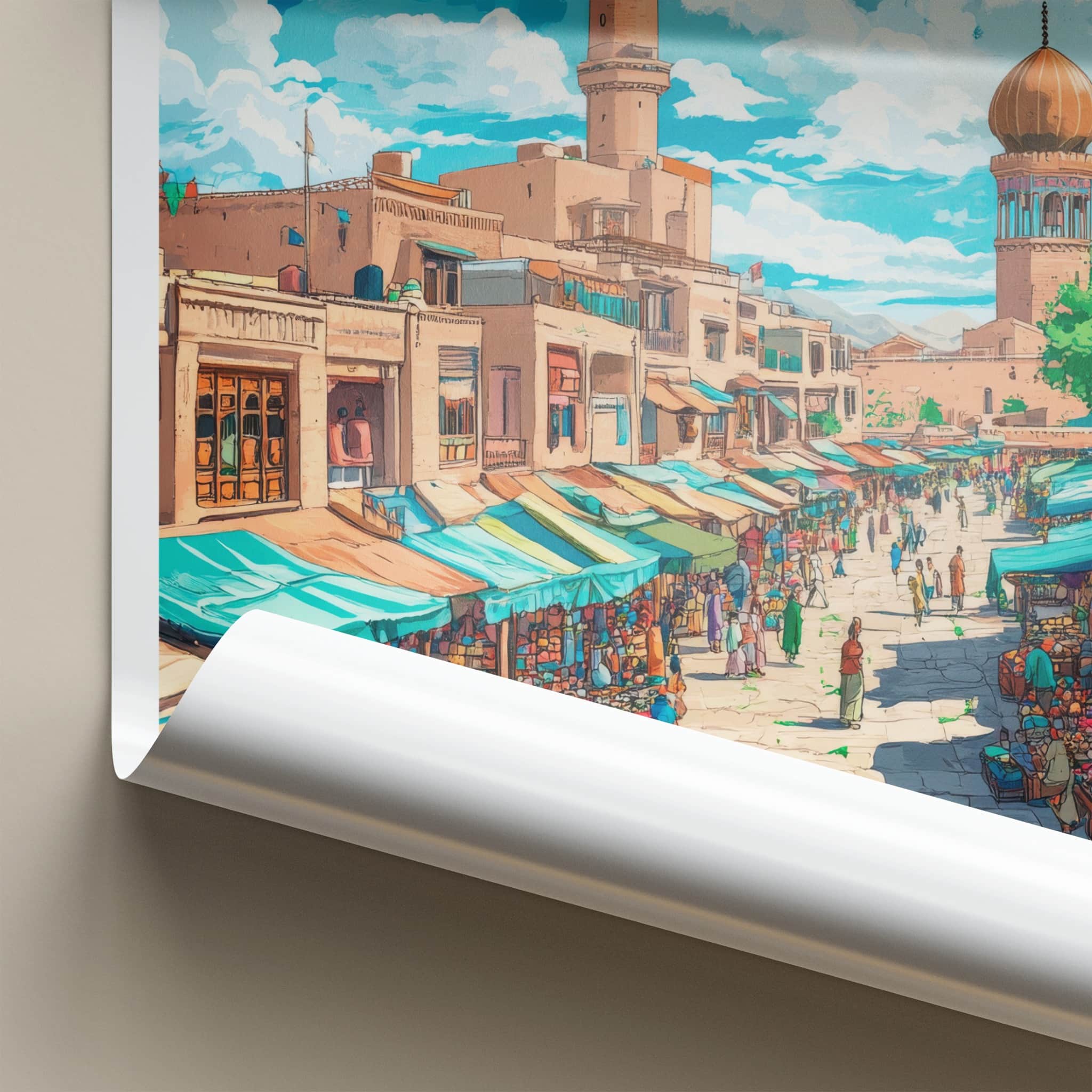 Kashgar Poster - China Travel Print - Vibrant Market Scene Lounge Decor