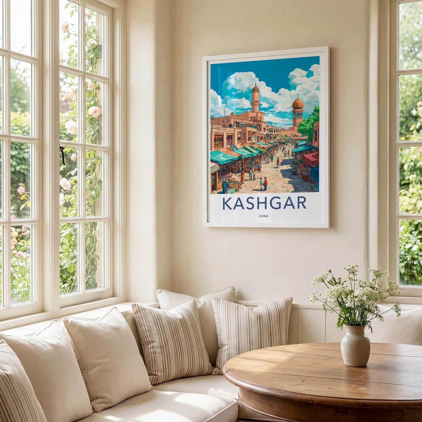 Kashgar Poster - China Travel Print - Vibrant Market Scene Lounge Decor