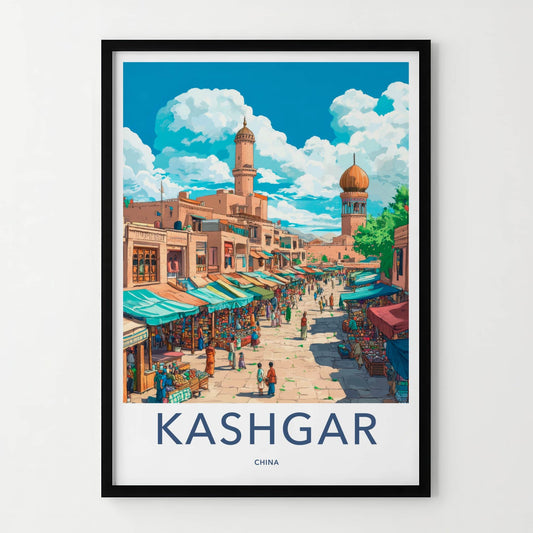 Kashgar Poster - China Travel Print - Vibrant Market Scene Lounge Decor