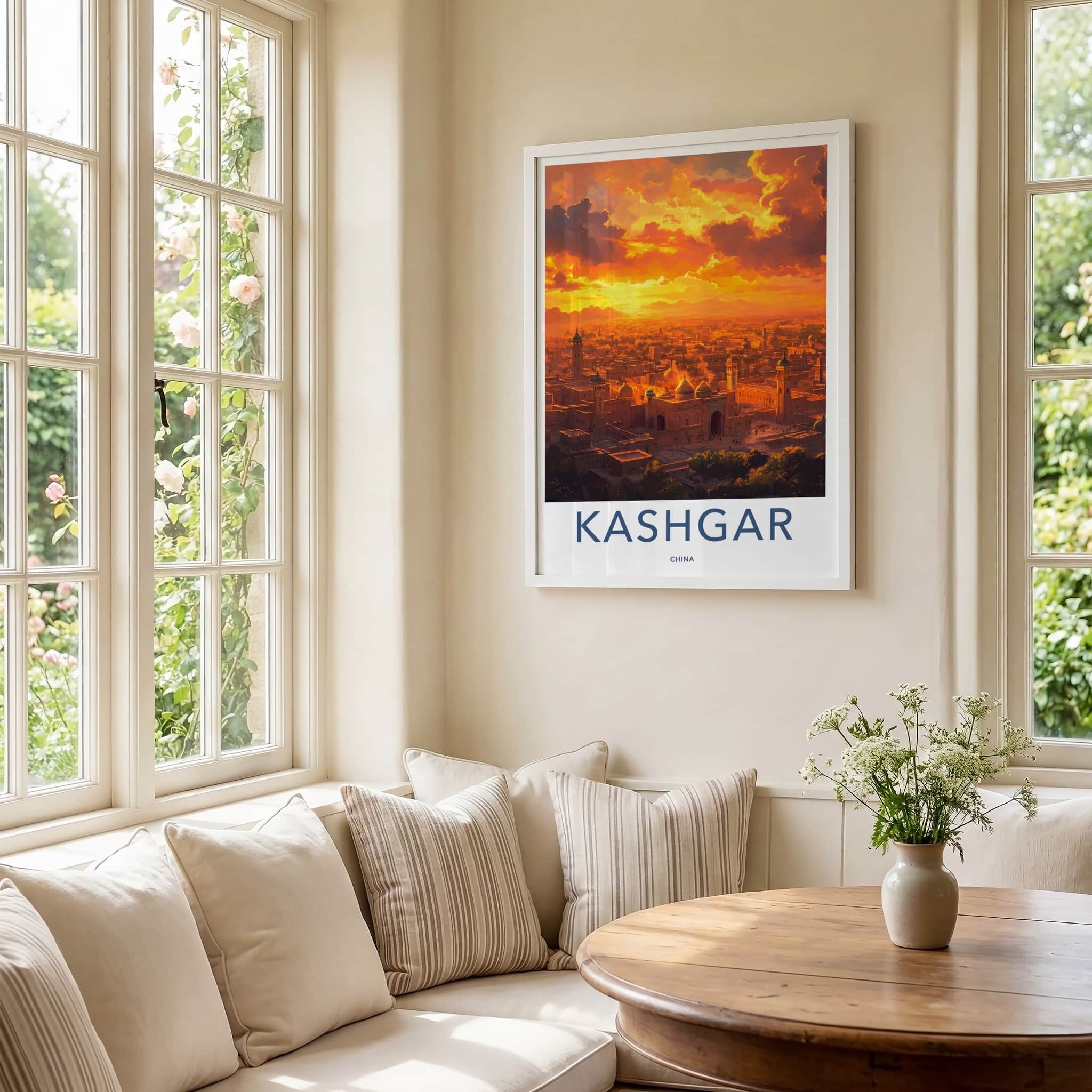 Kashgar Poster - China Wall Art - Fiery Sunset City Home Decor