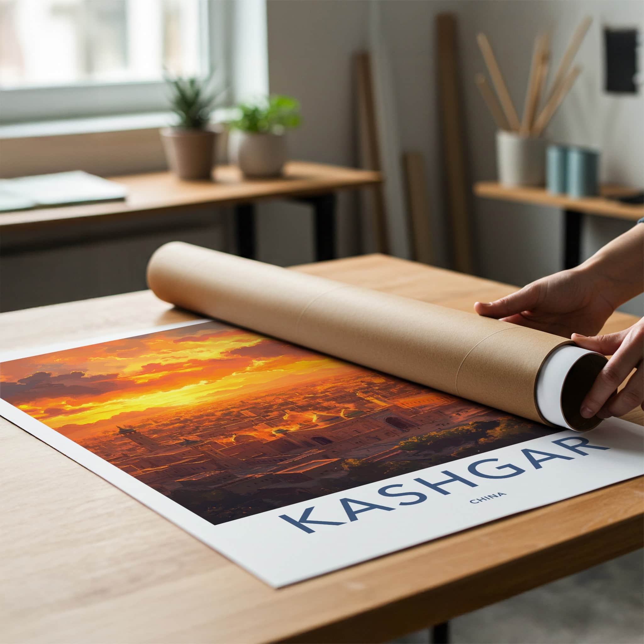 Kashgar Poster - China Wall Art - Fiery Sunset City Home Decor