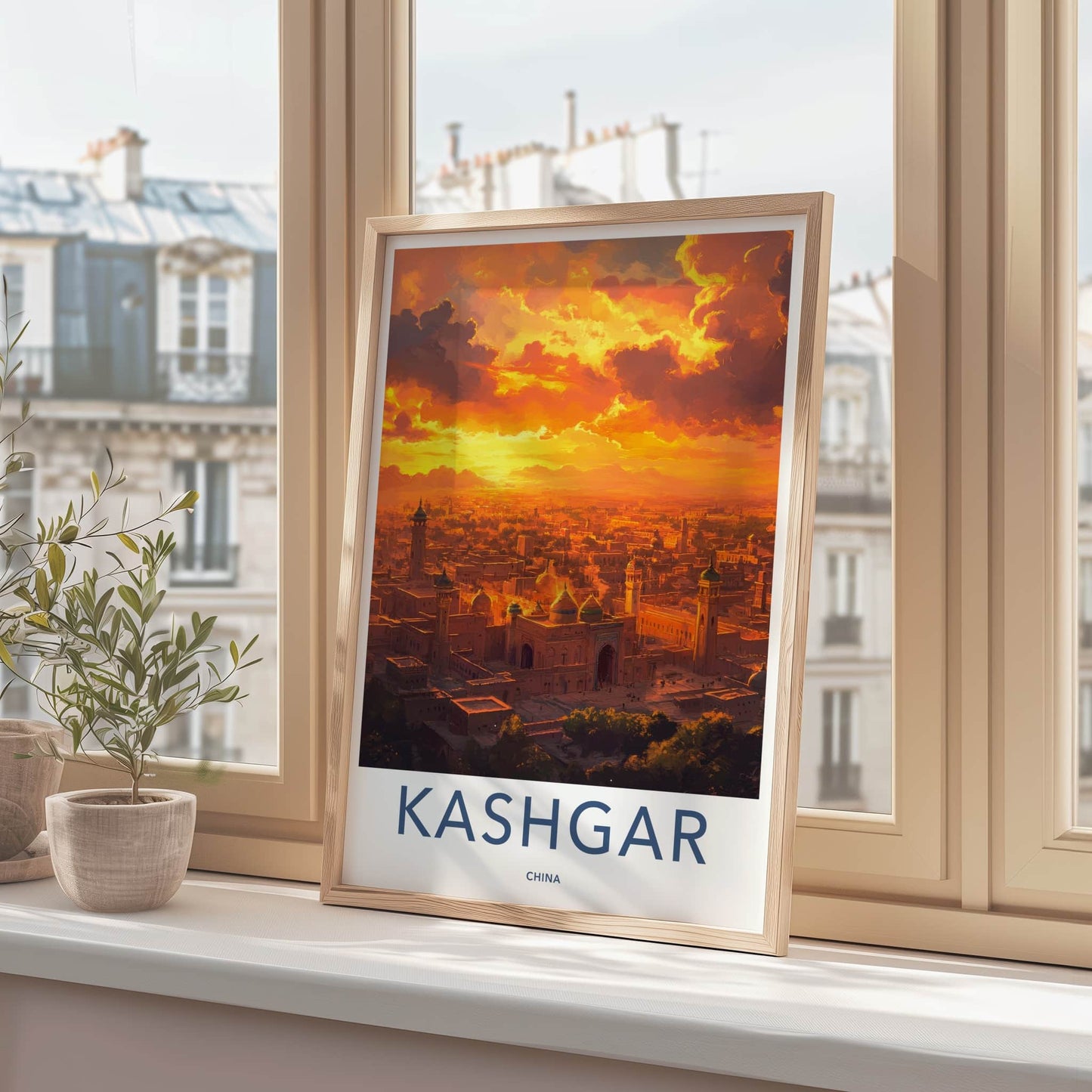 Kashgar Poster - China Wall Art - Fiery Sunset City Home Decor