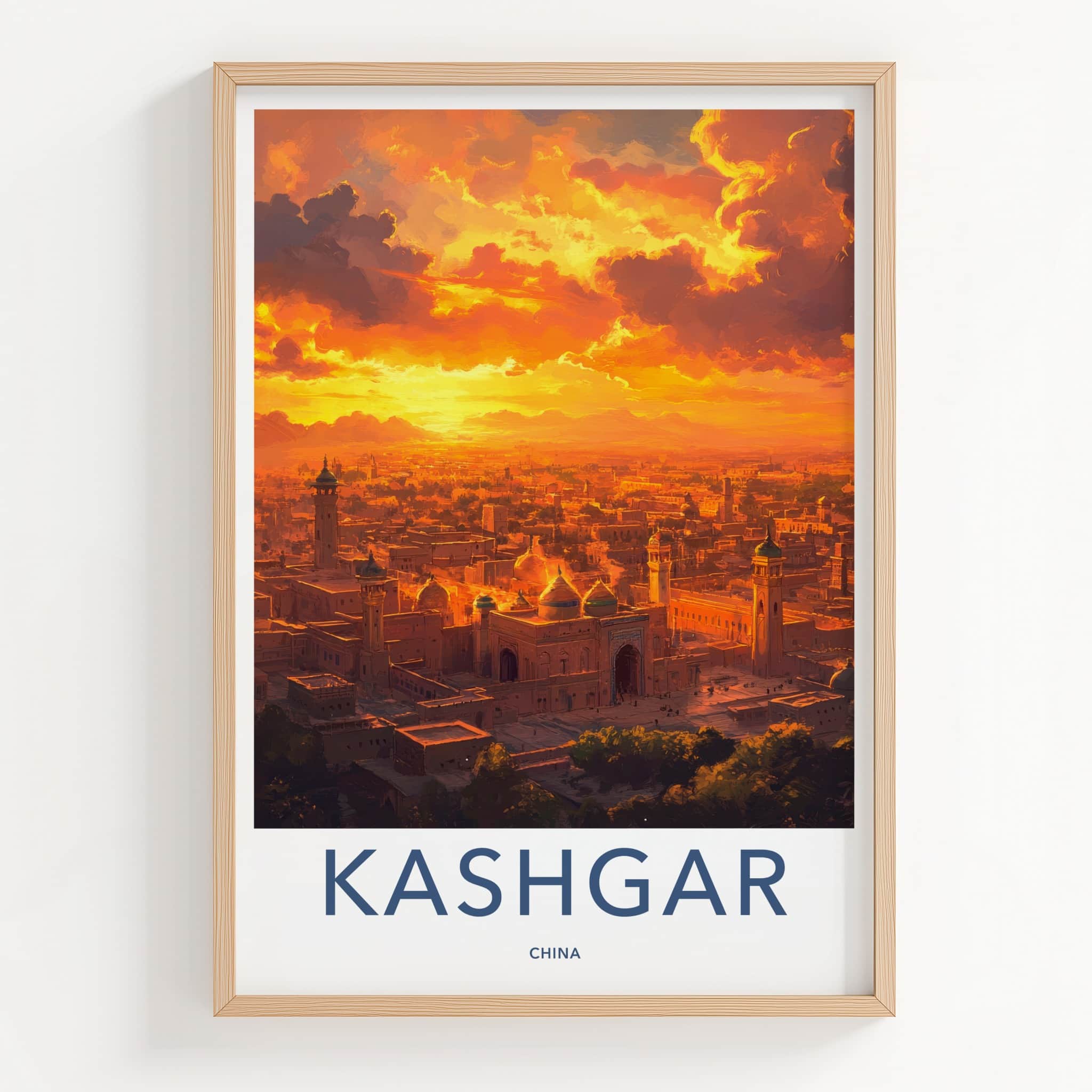 Kashgar Poster - China Wall Art - Fiery Sunset City Home Decor