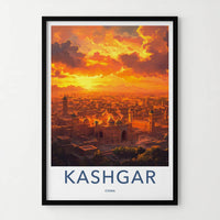 Kashgar Poster - China Wall Art - Fiery Sunset City Home Decor