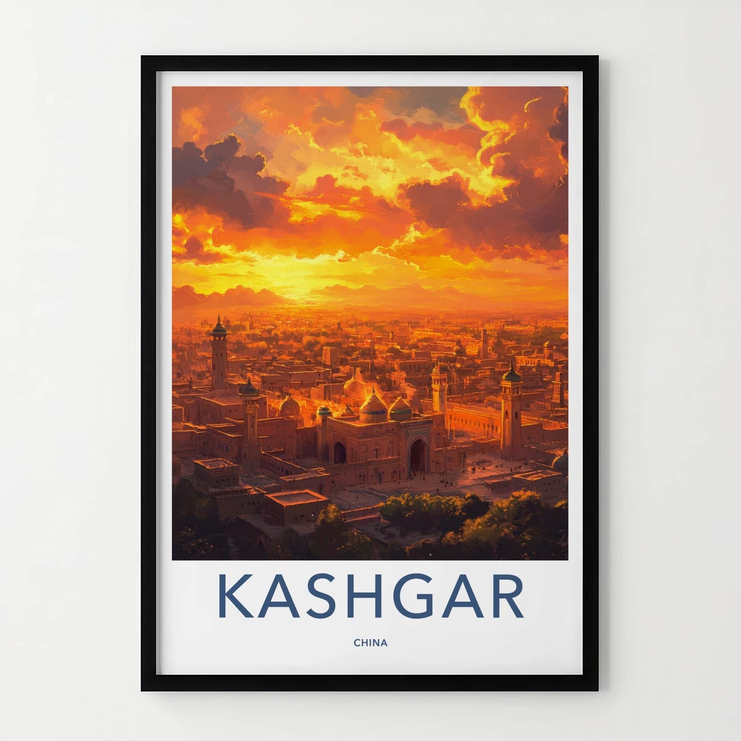 Kashgar Poster - China Wall Art - Fiery Sunset City Home Decor
