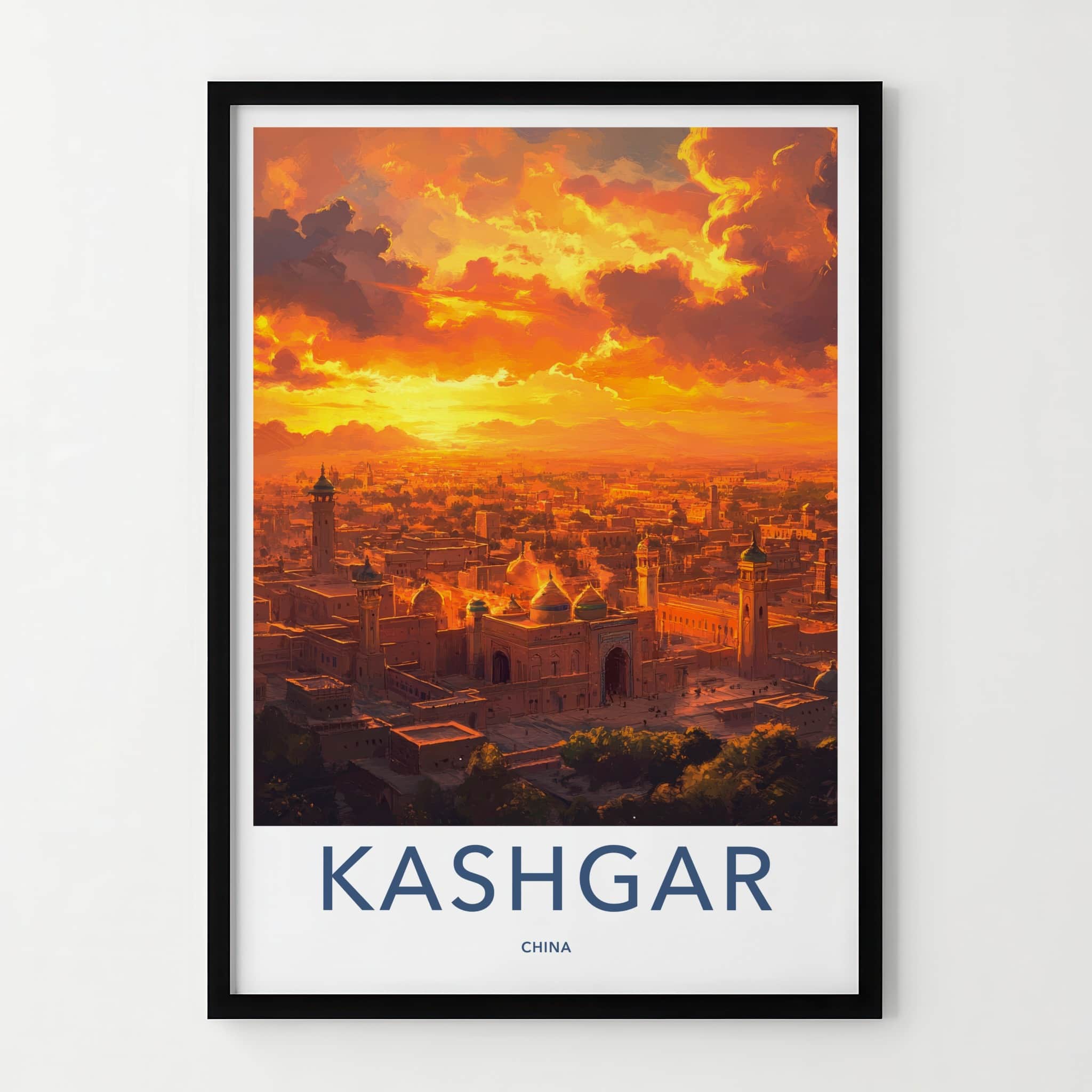 Kashgar Poster - China Wall Art - Fiery Sunset City Home Decor