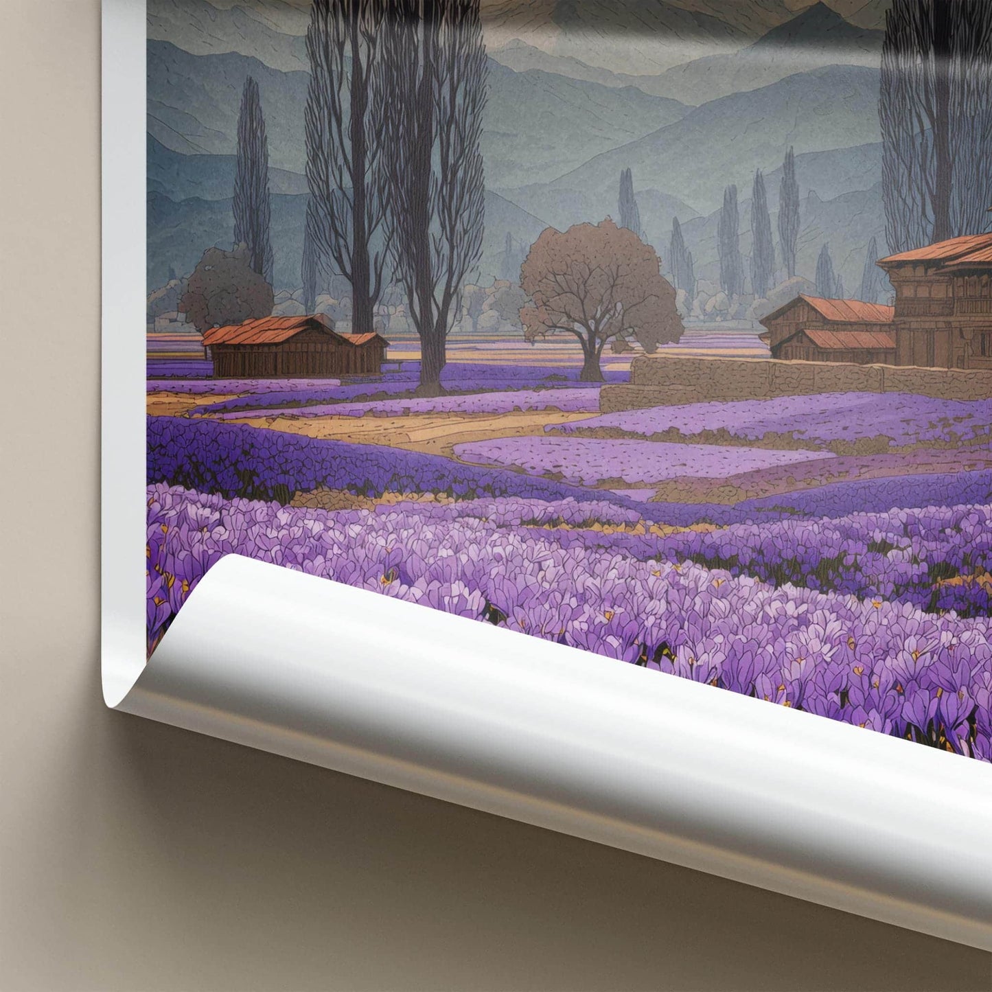 Kashmir Poster - India Travel Art - Jammu Kashmir Purple Field View Home Decor