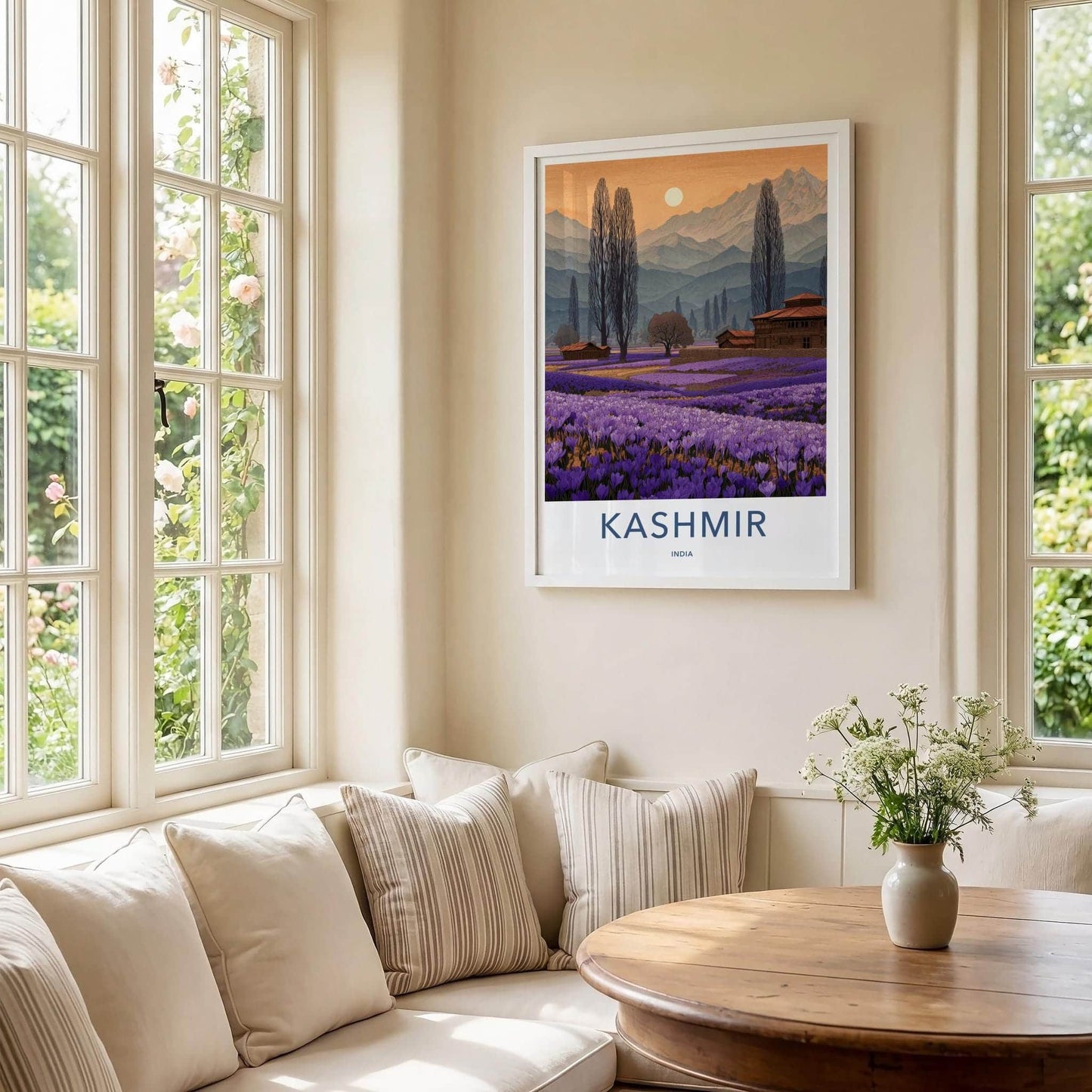 Kashmir Poster - India Travel Art - Jammu Kashmir Purple Field View Home Decor