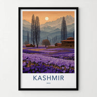 Kashmir Poster - India Travel Art - Jammu Kashmir Purple Field View Home Decor