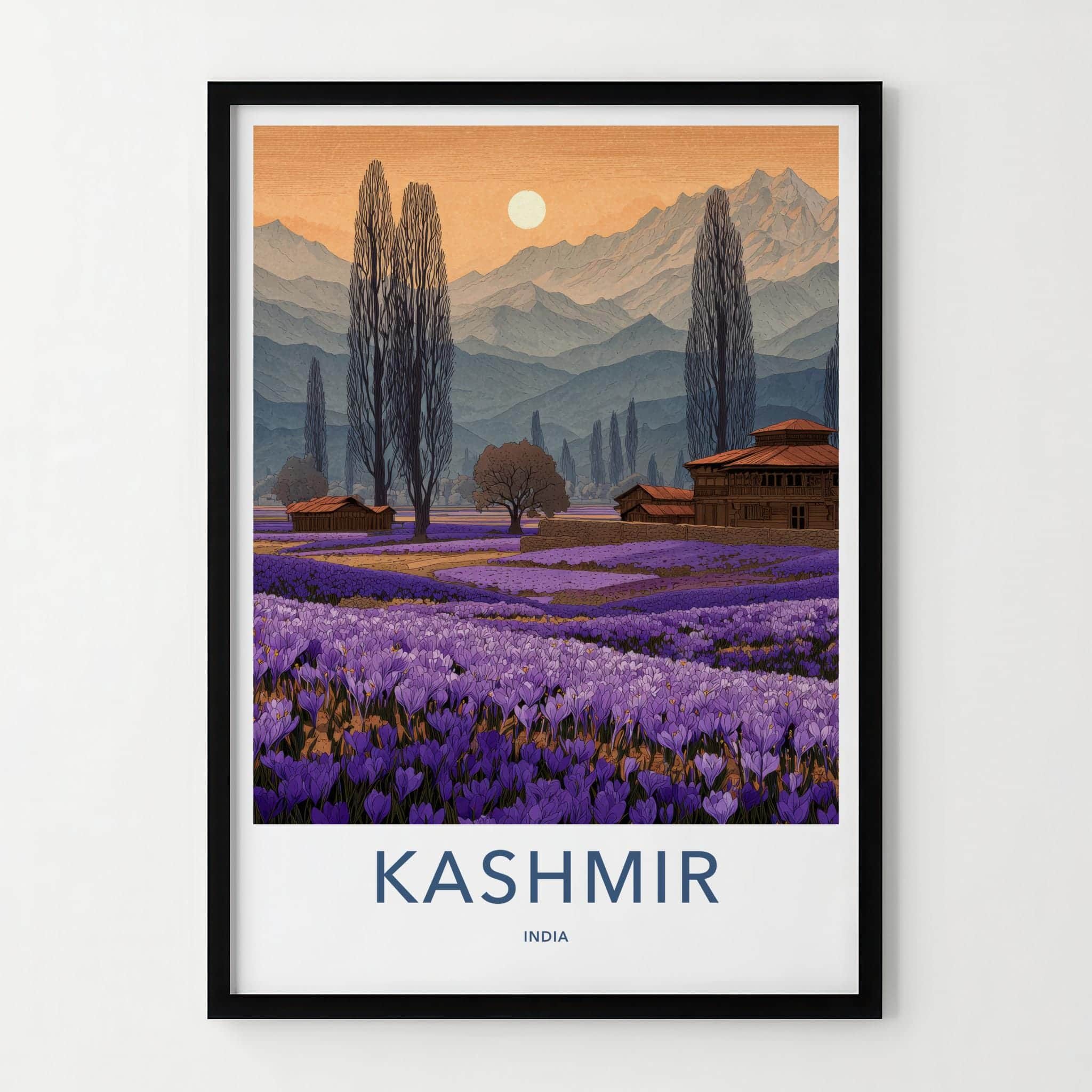 Kashmir Poster - India Travel Art - Jammu Kashmir Purple Field View Home Decor