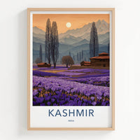 Kashmir Poster - India Travel Art - Jammu Kashmir Purple Field View Home Decor