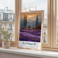 Kashmir Poster - India Travel Art - Jammu Kashmir Purple Field View Home Decor