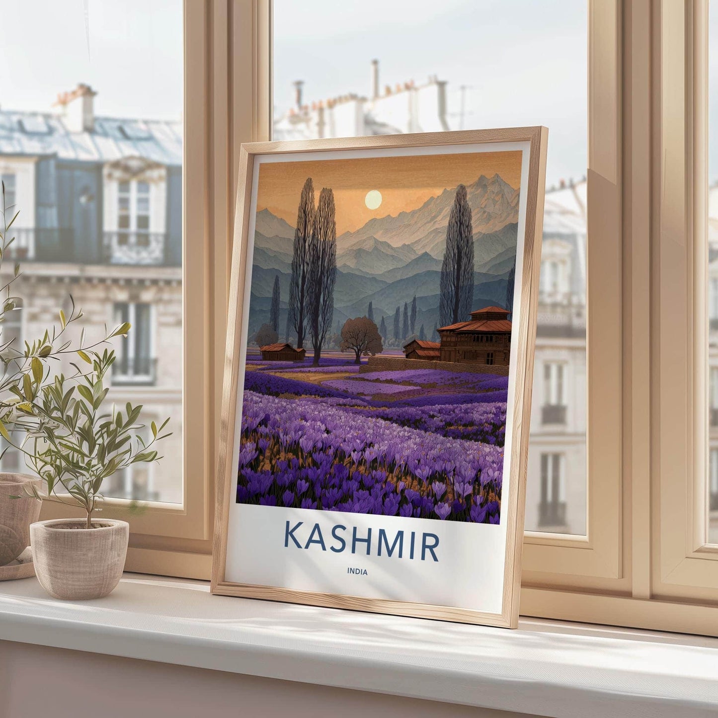Kashmir Poster - India Travel Art - Jammu Kashmir Purple Field View Home Decor