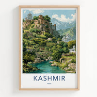 Kashmir Poster - India Travel Art - Kashmir Himalayan River Valley Gallery Art