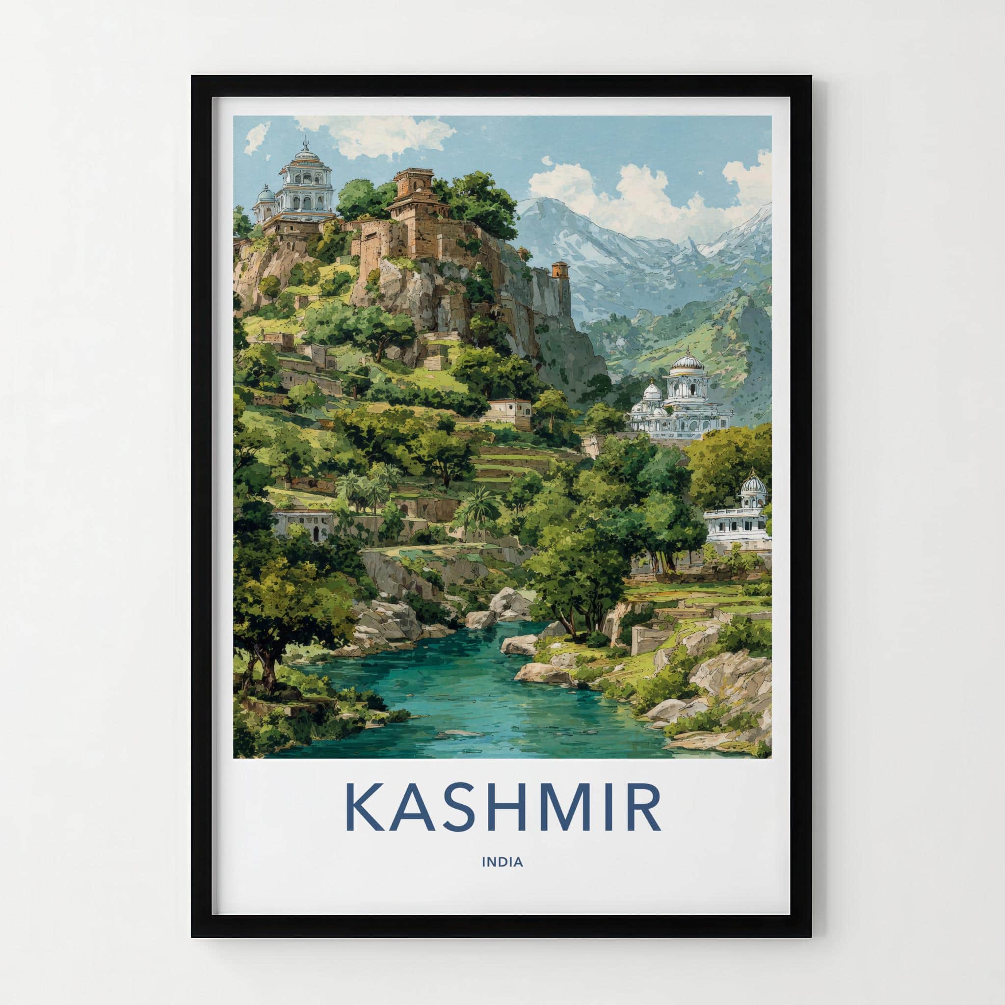 Kashmir Poster - India Travel Art - Kashmir Himalayan River Valley Gallery Art