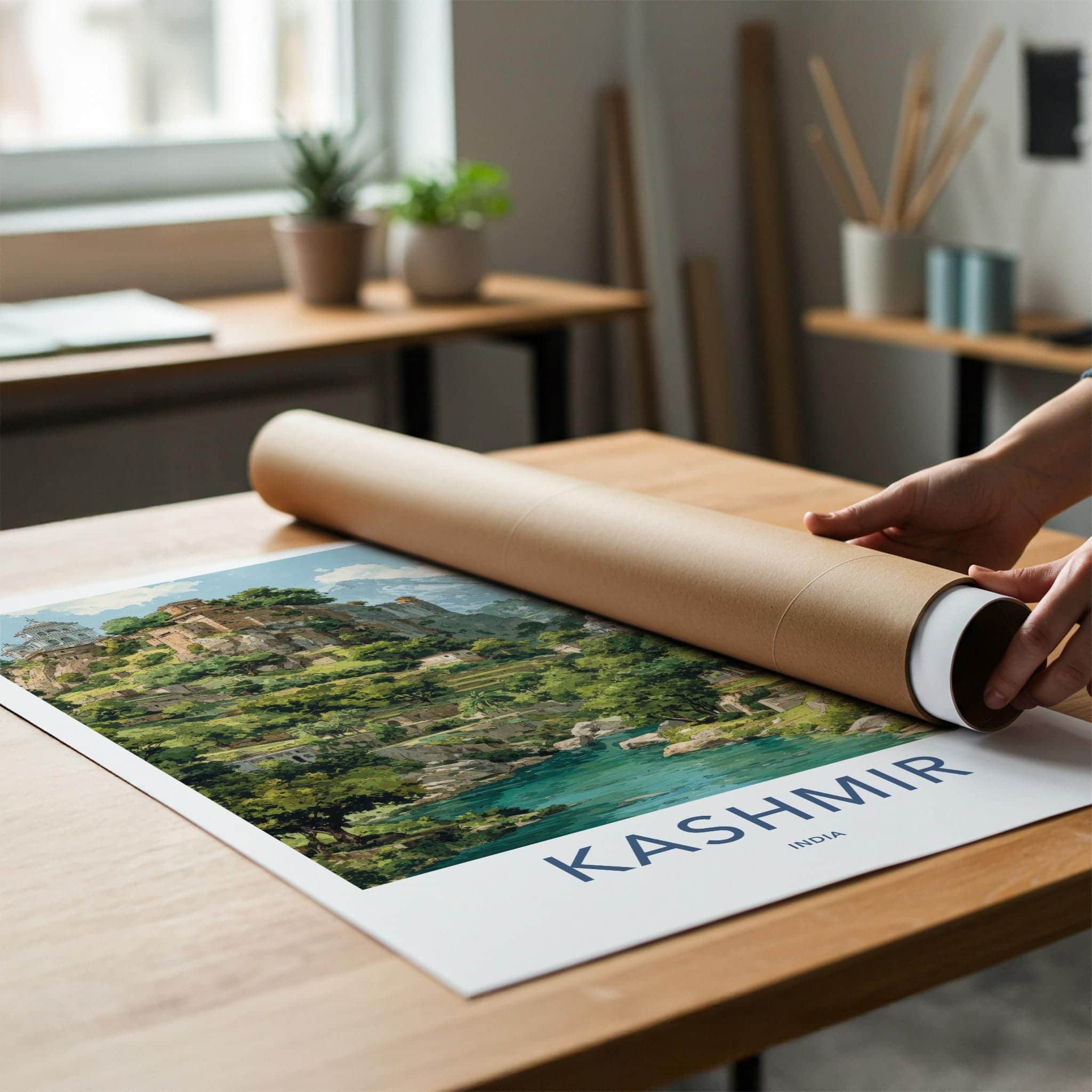 Kashmir Poster - India Travel Art - Kashmir Himalayan River Valley Gallery Art