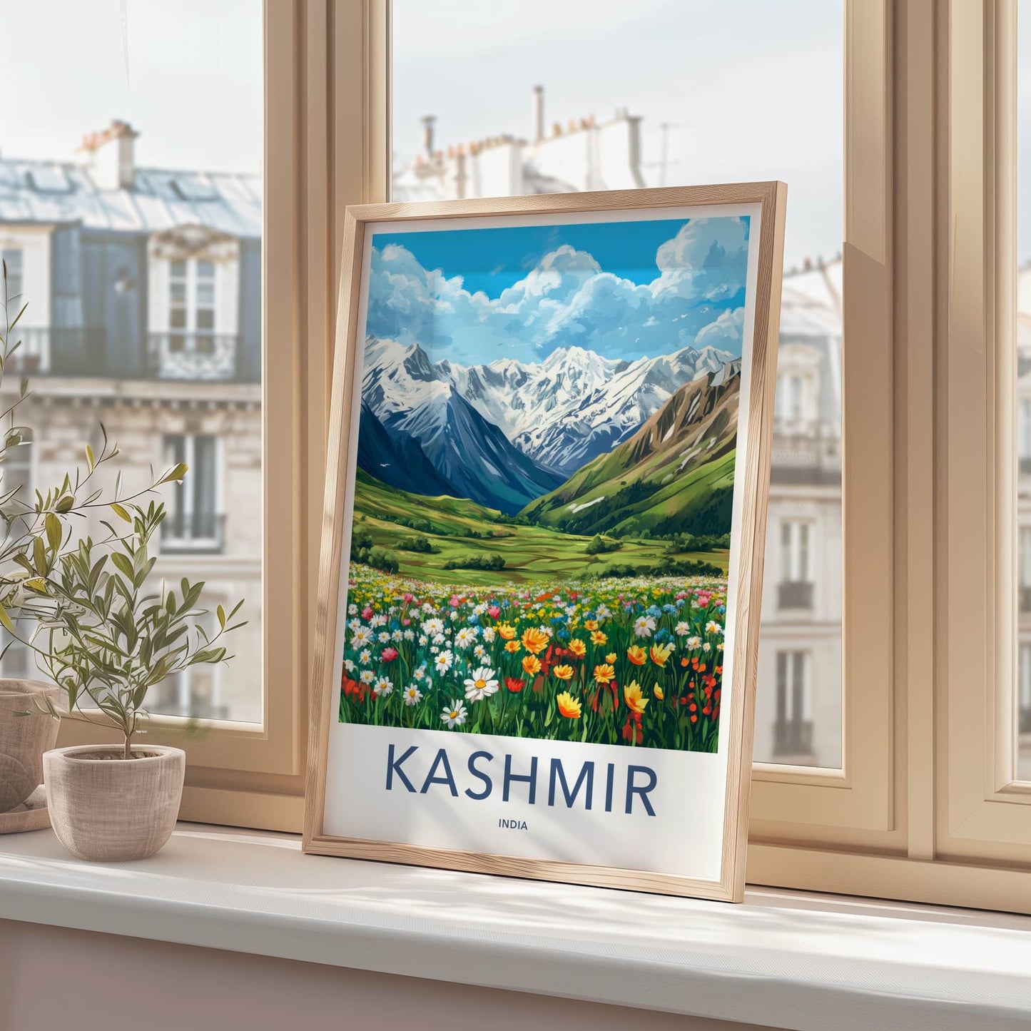 Kashmir Poster - India Travel Art - Kashmir Snow Covered Peaks Home Decor