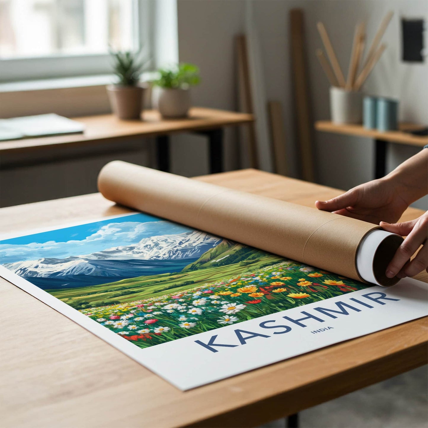 Kashmir Poster - India Travel Art - Kashmir Snow Covered Peaks Home Decor