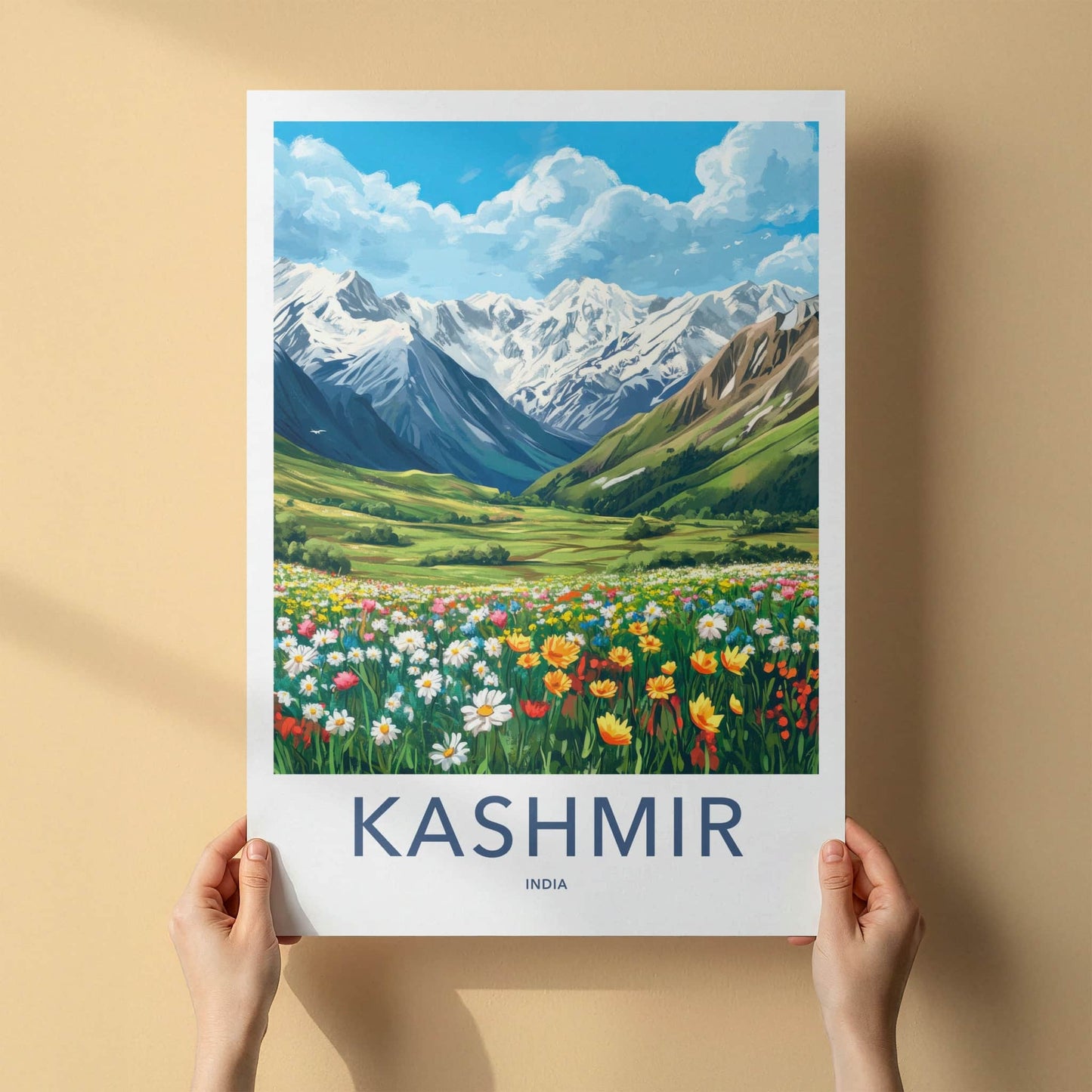 Kashmir Poster - India Travel Art - Kashmir Snow Covered Peaks Home Decor
