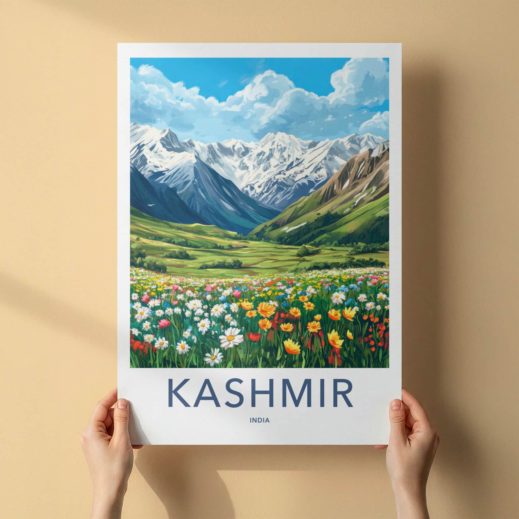 Kashmir Poster - India Travel Art - Kashmir Snow Covered Peaks Home Decor