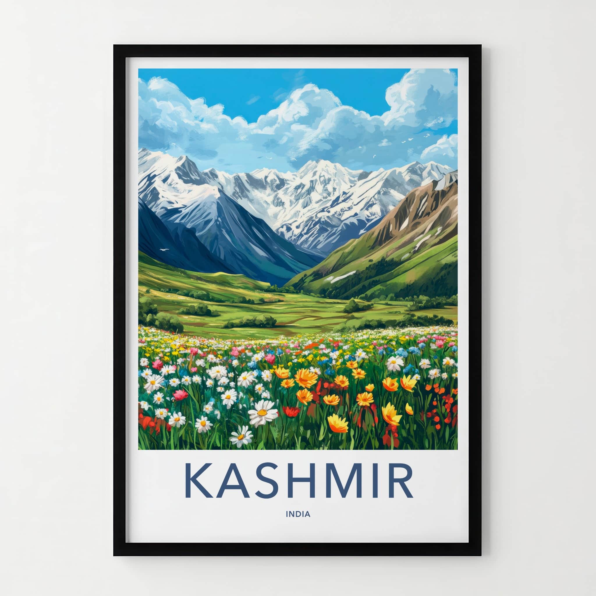 Kashmir Poster - India Travel Art - Kashmir Snow Covered Peaks Home Decor