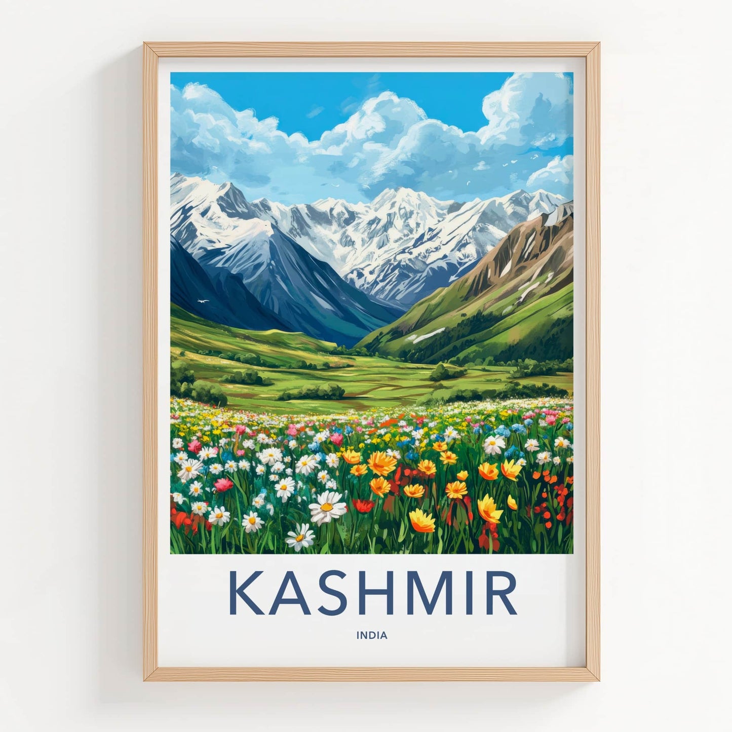 Kashmir Poster - India Travel Art - Kashmir Snow Covered Peaks Home Decor