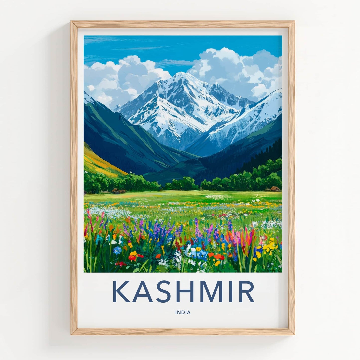 Kashmir Poster - India Travel Print - Kashmir Snowy Peaks Home Decor