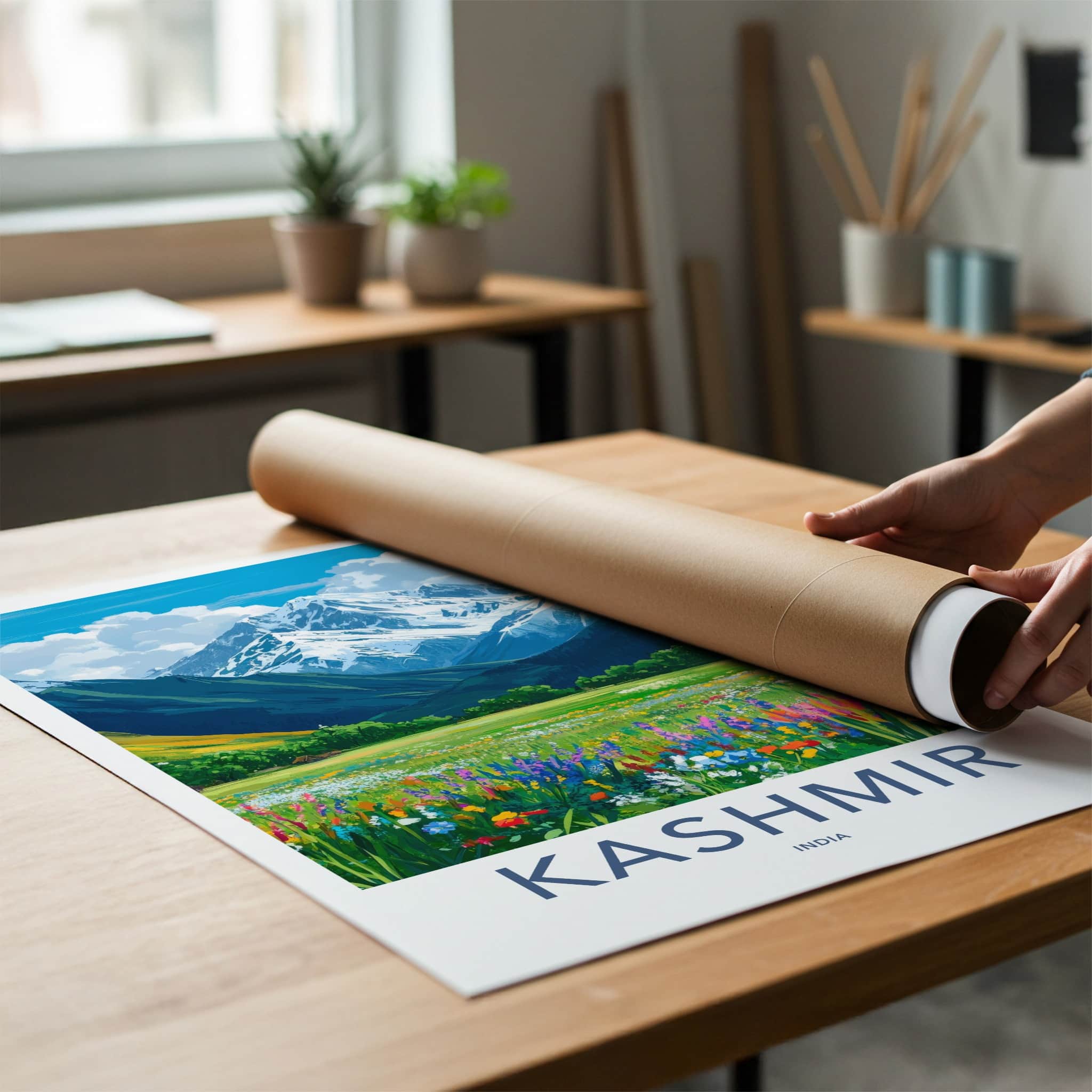 Kashmir Poster - India Travel Print - Kashmir Snowy Peaks Home Decor