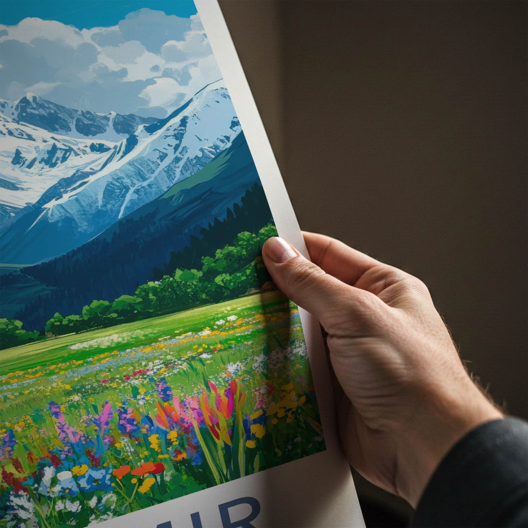 Kashmir Poster - India Travel Print - Kashmir Snowy Peaks Home Decor