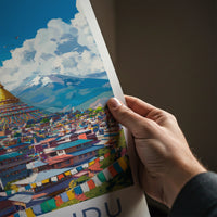 Kathmandu Poster - Nepal Travel Art - Golden Stupa City Home Decor