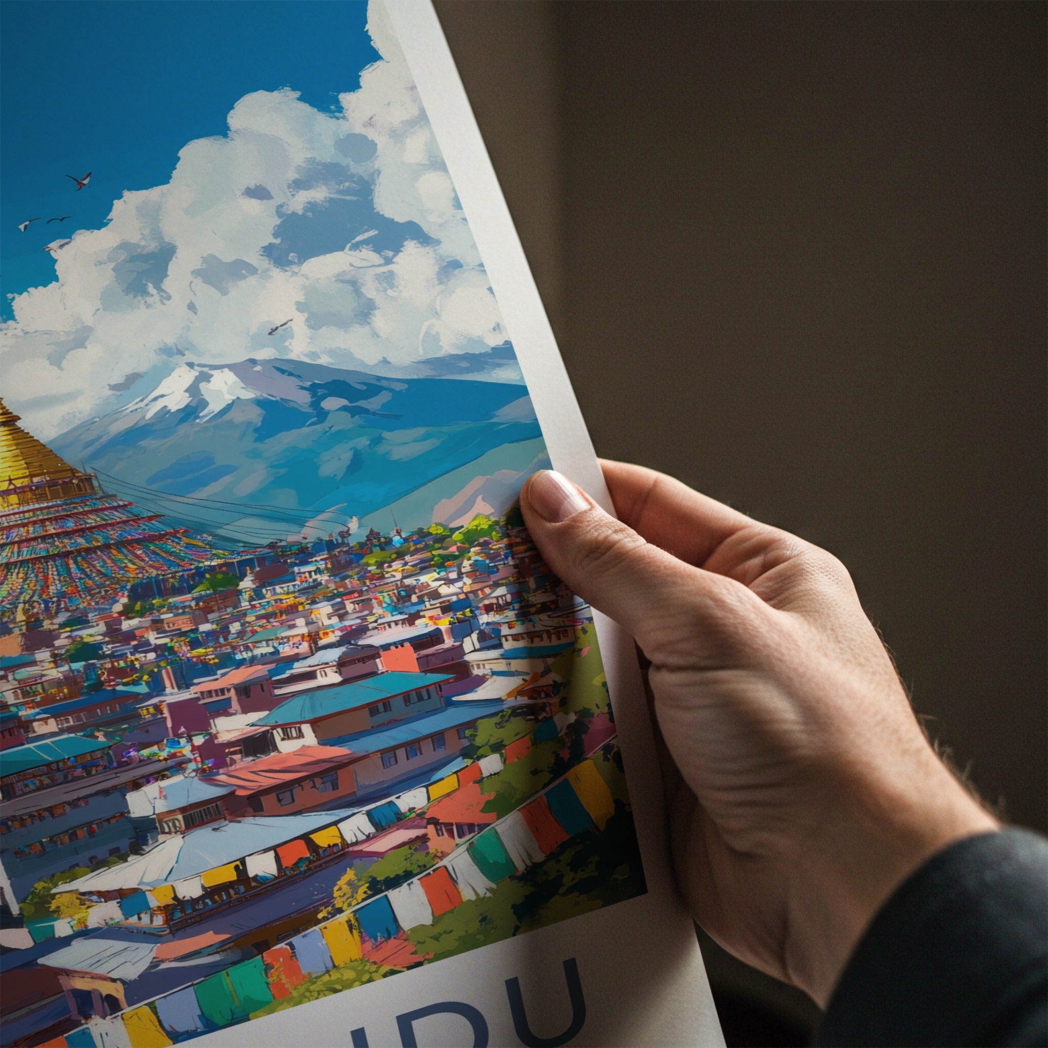 Kathmandu Poster - Nepal Travel Art - Golden Stupa City Home Decor