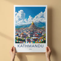 Kathmandu Poster - Nepal Travel Art - Golden Stupa City Home Decor