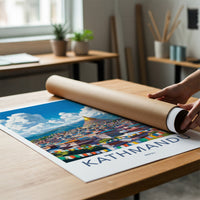 Kathmandu Poster - Nepal Travel Art - Golden Stupa City Home Decor